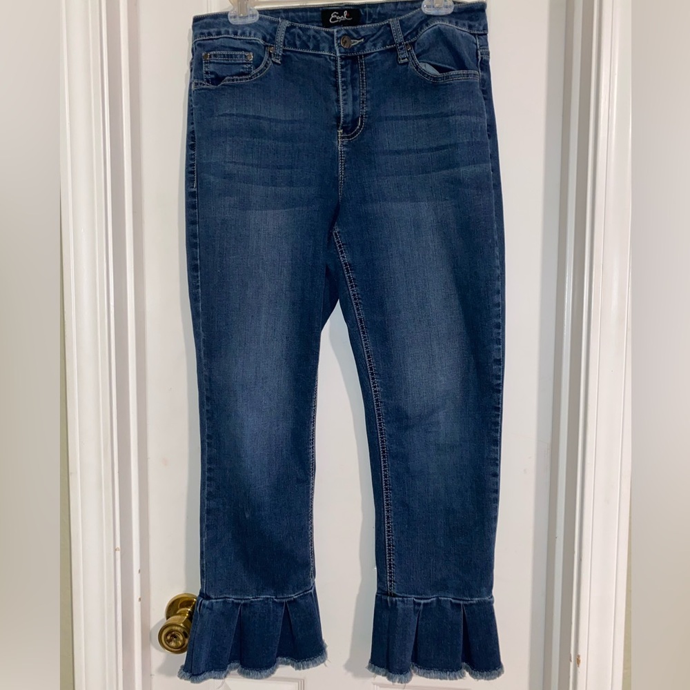 Earl Dark Blue Ruffle Hem Straight Leg Jeans